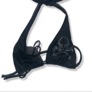 Victoria Secret Rhinestone Skull Bikini Top Size M Black